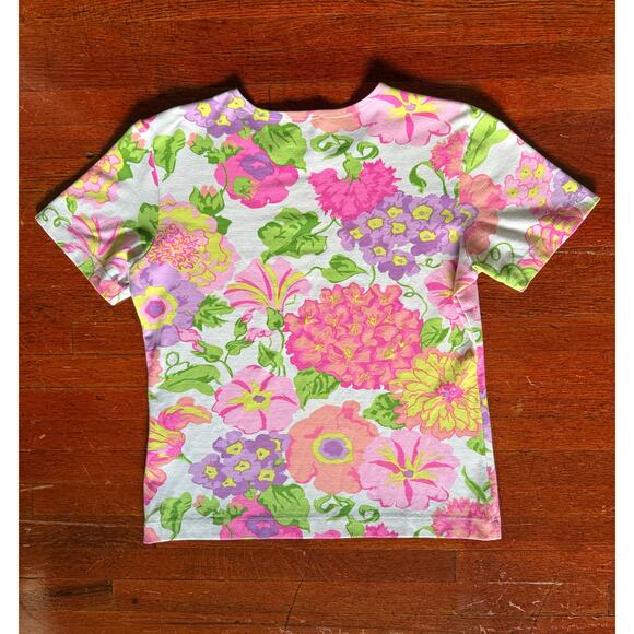 Vintage 90’s Designer Leggiadro Neon Pink White Purple Crop Top Tee Medium Large - Picture 2 of 5